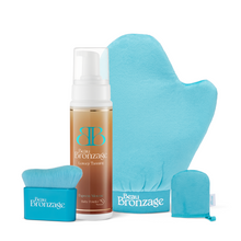 Beau Bronzage mousse in shade Ultra Dark, with Mini Application Mitt, Large Tanning Application Mitt and Kabuki Face and Body Blending Brush